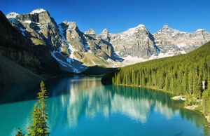 A beautiful lake in the Rocky Mountains near Banff, Alberta, Canada