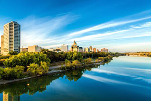 The city of Saskatoon, Saskatchewan, Canada from across the South Saskatchewan River