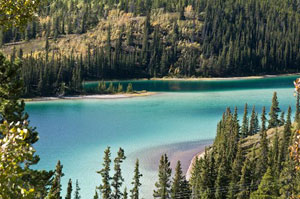 Emerald Lake in Yukon, Canada on a beautiful summer day